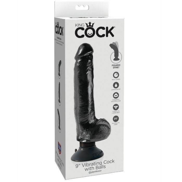 King Cock - Dildo Vibrador Con Testiculos 23 Cm Negro