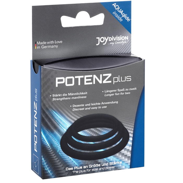 Joydivision Potenzduo - Plus Pack 3 Anillos Para Pene Negro - S, M, L