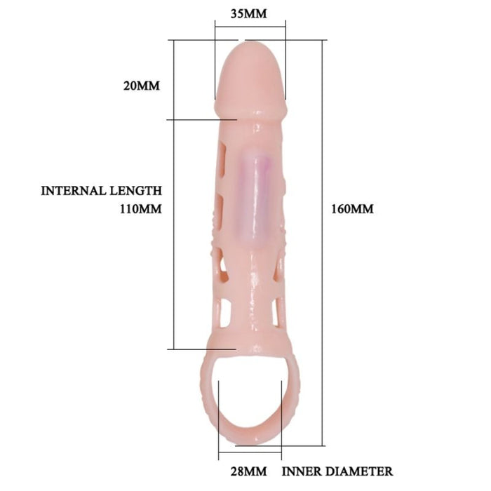 Baile - Funda Extensora Pene Con Vibracion Y Strap Natural 13.5 Cm