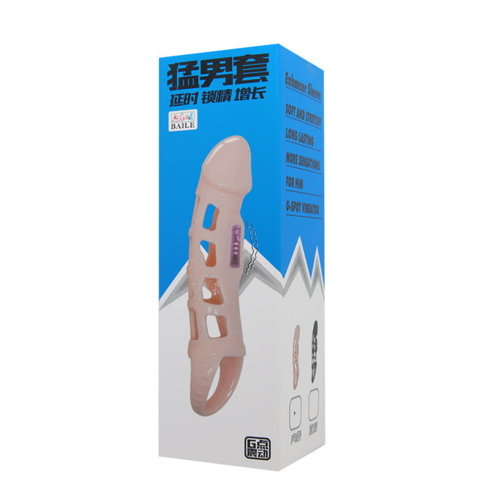 Baile - Funda Extensora Pene Con Vibracion Y Strap Natural 13.5 Cm