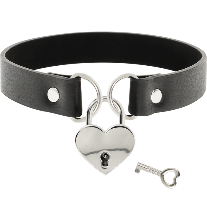 Coquette Chic Desire - Collar Cuero Vegano Accesorio Corazón Con Llave