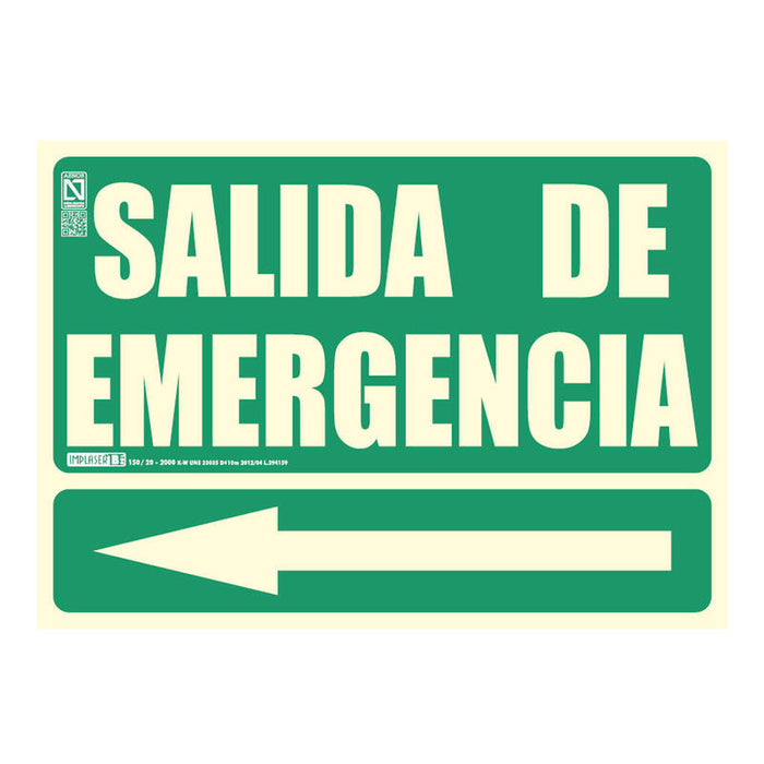 Implaser Ev222n-A4 Señal Salida De Emergencia Con Flecha Izquierda 21x29,7cm