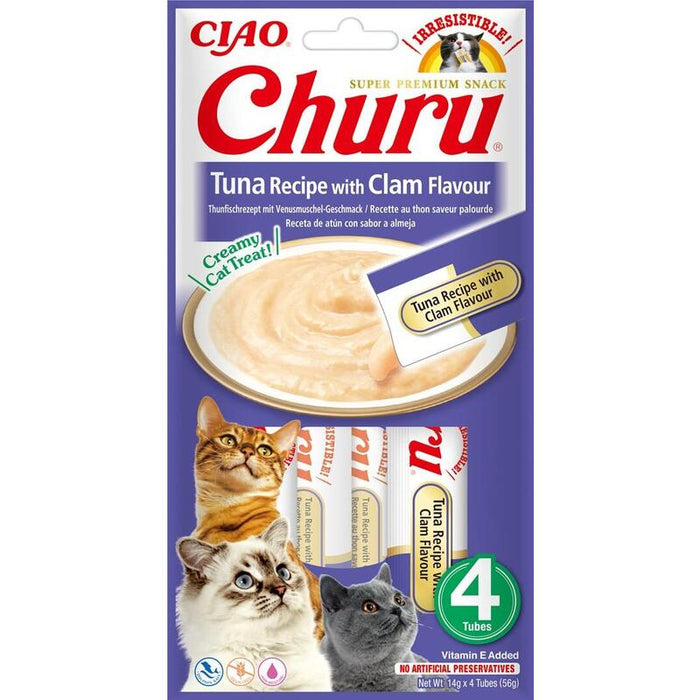 Inaba Churu Tuna With Clam Flavour - Goma Para Gatos - 4x14 G