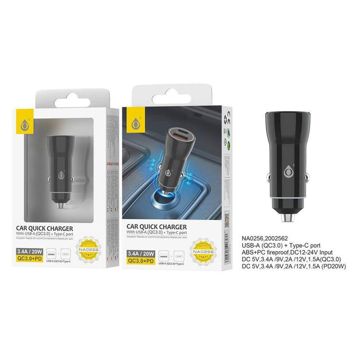 Jc Na0256 Black Cargador De Vehículo Usb-C Usb-A 20w