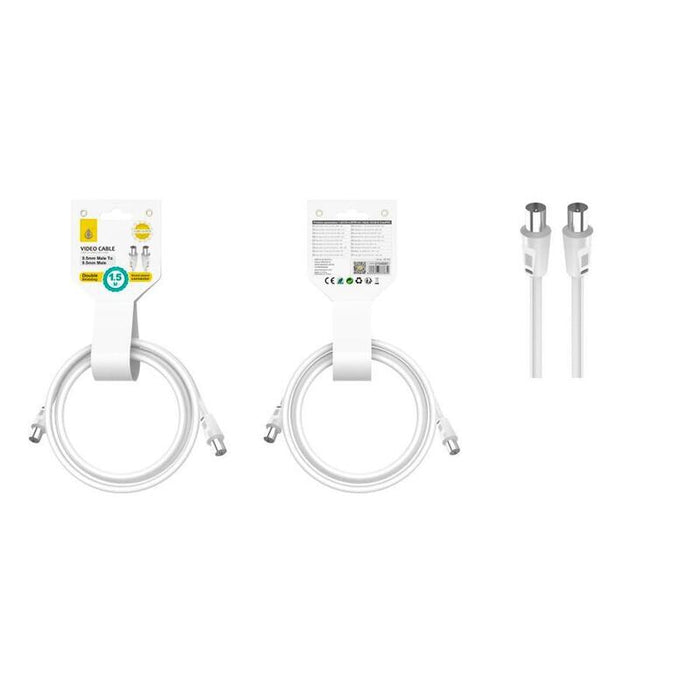 Jc Nb1489 Blanco Cable De Video (Coaxial), Conector Banado En Niquel, 9.5mm Macho A Macho, 1.5m