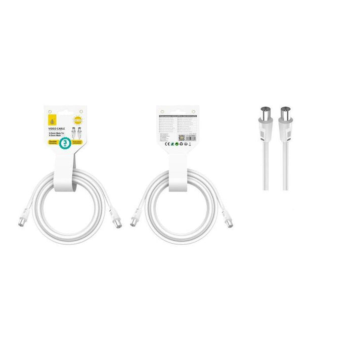 Jc Nb1490 Blanco Cable De Video (Coaxial), Conector Banado En Niquel, 9.5mm Macho A Macho, 3m