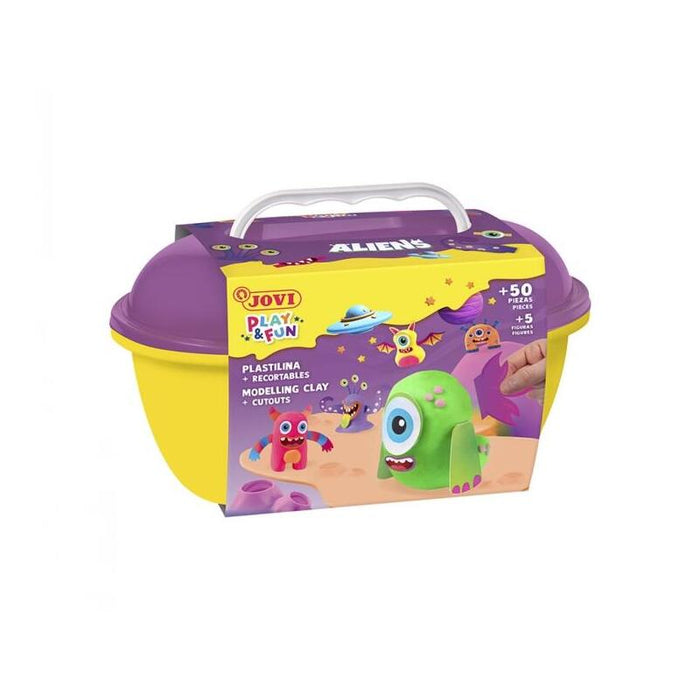 Jovi Play & Fun Cofre Aliens Con 24 Barras De Plastilina 15gr + Modeladores + Recortables - Sin Gluten - Base Vegetal -