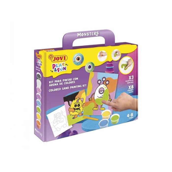 Jovi Play & Fun Kit Pinta Con Arena Monsters Con 8 Botes De Arena + 1 Punzon + 3 Laminas Con Diseños De Monstruos -