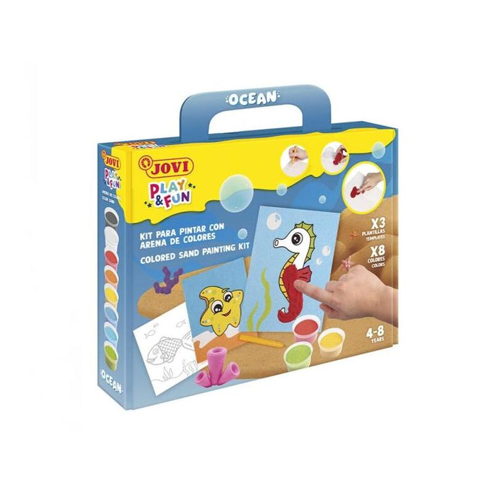 Jovi Play & Fun Kit Pinta Con Arena Ocean Con 8 Botes De Arena + 1 Punzon + 3 Laminas Con Diseños De Animales Acuaticos