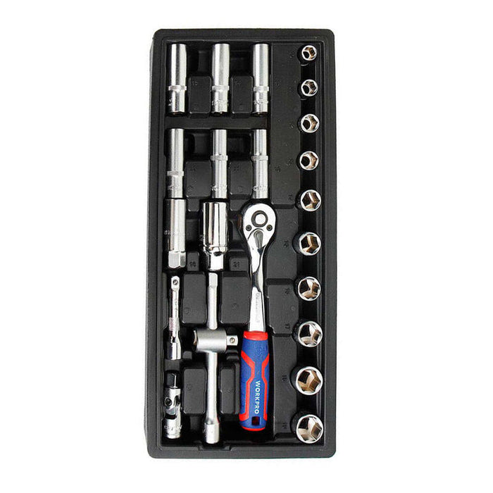 Juego Carraca Y Vasos 3/8 Pulg, 23 Piezas, (Métrico)