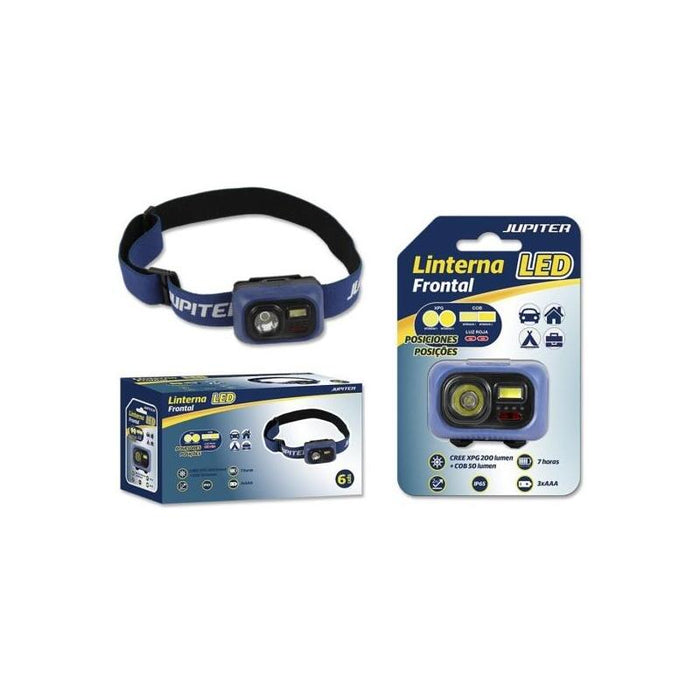 Jupiter Linterna Frontal Led 200lm + Cob 50lm - Resistencia Ip65 - Goma Ajustable Para Cabeza - Funciona Con 3 Pilas