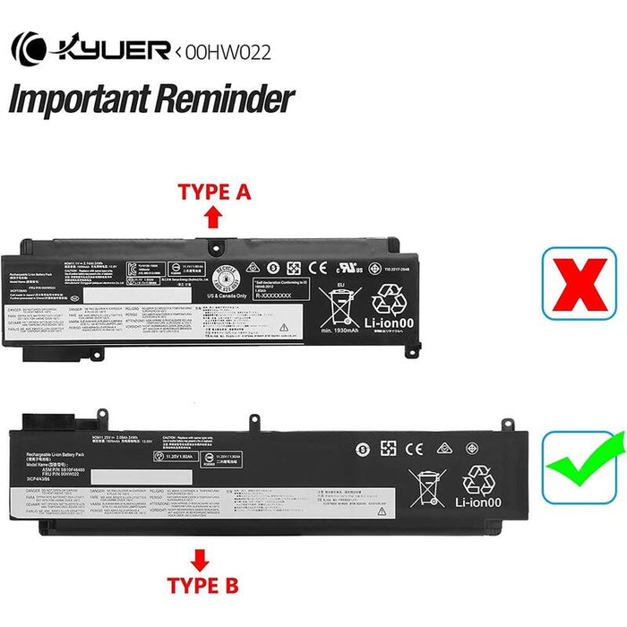 K Kyuer 24wh 00hw022 00hw023 Laptop Batería Compatible With Lenovo Thinkpad T460s T470s 20fa 20f9 20hf 20hg 20jt 20f9003sge 20fa003gge 20f90042ge 20fa0046pb 20hgs00v00 20hf004uge 00hw036 Sb10f46460