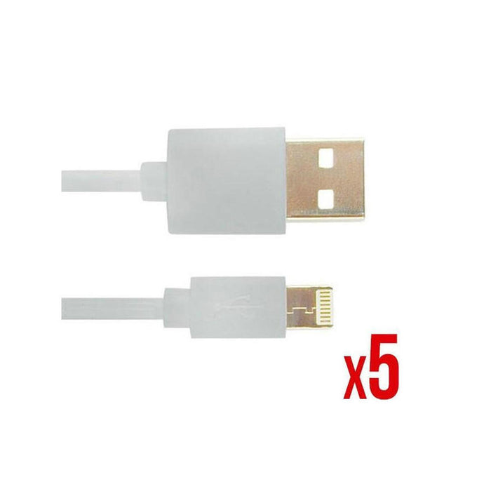 Kit 5 Unidades Cable Lighting Nortess Iphone 5  6/7/8/ X Ipad 2 Metros Color Blanco