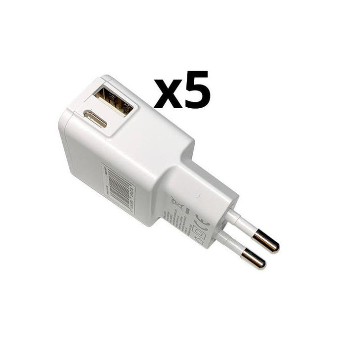 Kit 5 Unidades Cargador Nortess Usb De Pared 1 Puerto Usb A + Puerto Usb-C Color Blanco