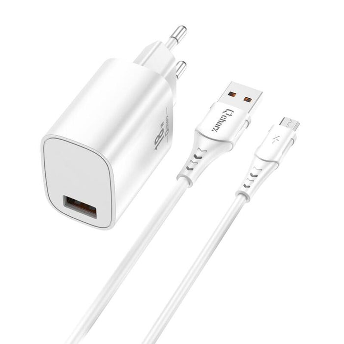 Kit Cargador 3a Qcharx Artemisia 18w + Cable Usb A Micro Blanco