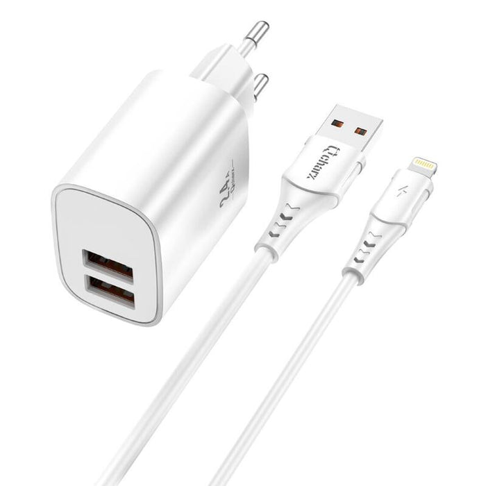 Kit Cargador Qcharx Apolo 24a + Cable Usb A Lighting Blanco