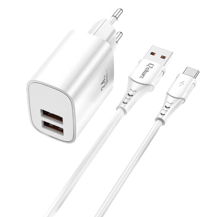 Kit Cargador Qcharx Apolo 24a + Cable Usb A Tipo C Blanco