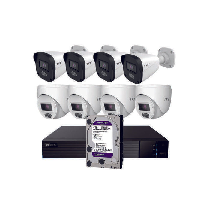 Kit Cctv Ip Nvr 8ch Poe + 4 Domos 4mp 2.8mm + 4 Bullets 4mp 2.8mm + Hd4tb