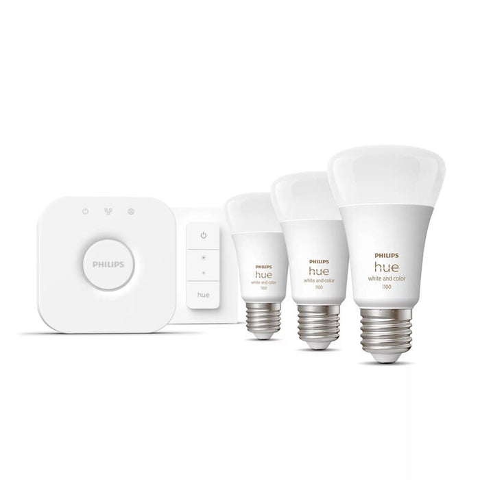 Kit De Bombillas Led Inteligente Philips Hue + Regulador + Bridge Casquillo E27 9w 1100 Lúmenes 2000k-6500k 3 Unidades