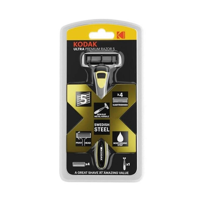 Kodak Ultra Premium Razor 5 Maquinilla Afeitar Mango Metal + 4 Recambios