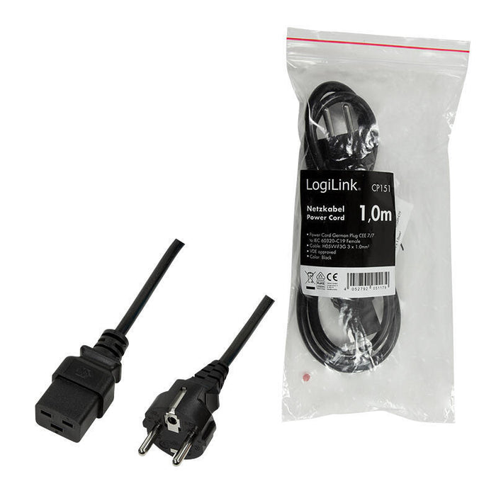 Logilink Cable De Alimentacion Cee 7/7-Iec C19, Black,  1,00m