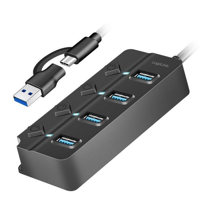 Logilink Usb 3.2 Gen1 Hub 4-Port Ein-/Ausschalter Schwarz
