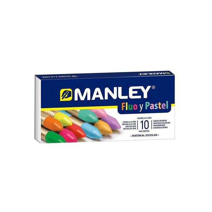 Manley Estuche De 10 Ceras Blandas 60mm C/Surtidos Fluorescentes Y Pastel
