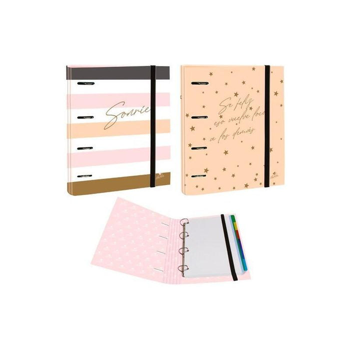 Mariola Carpeblock 4 Anillas 40mm Folio C/Goma C/Recambio 100h 90gr Cartón Forrado Plastificado 6 Frases Diseños Surtidos