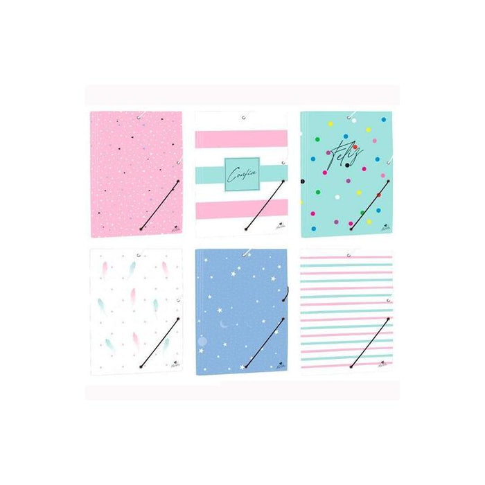 Mariola Carpeta C/Gomas Solapas Folio Cartón Forrado Plastificado Diseños Surtidao Pastel