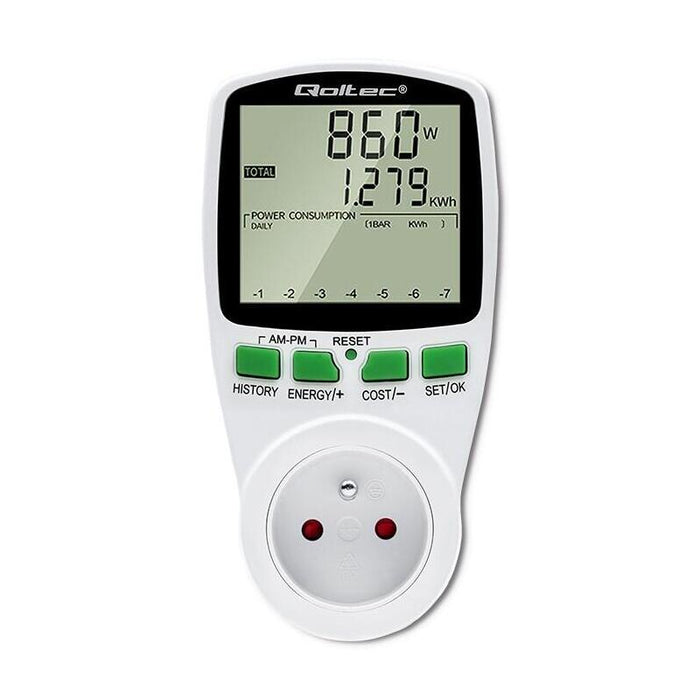 Medidor De Potencia Qoltec 50627 Pm0627 Con Historial 3680w 16a Lcd