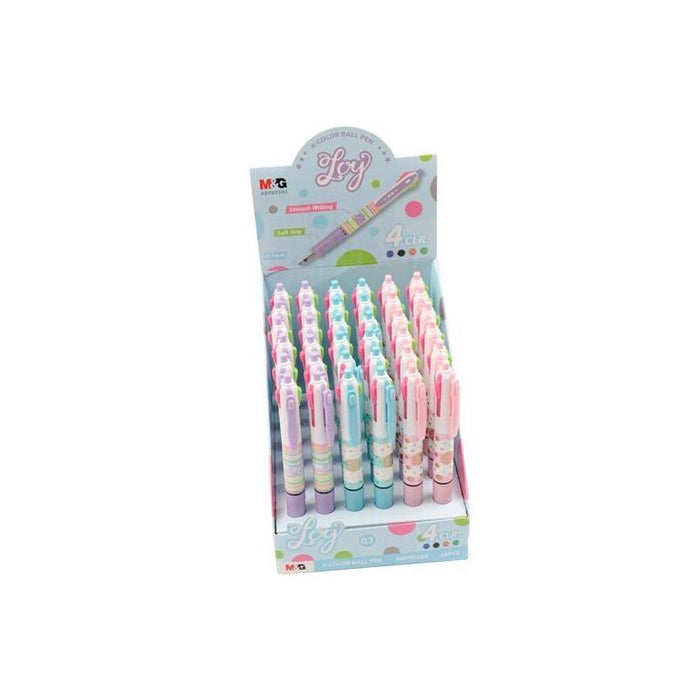 M&G Bolígrafo Retráctil Joy Tinta 4 Colores Candy Expositor De 36 C/Surtidos