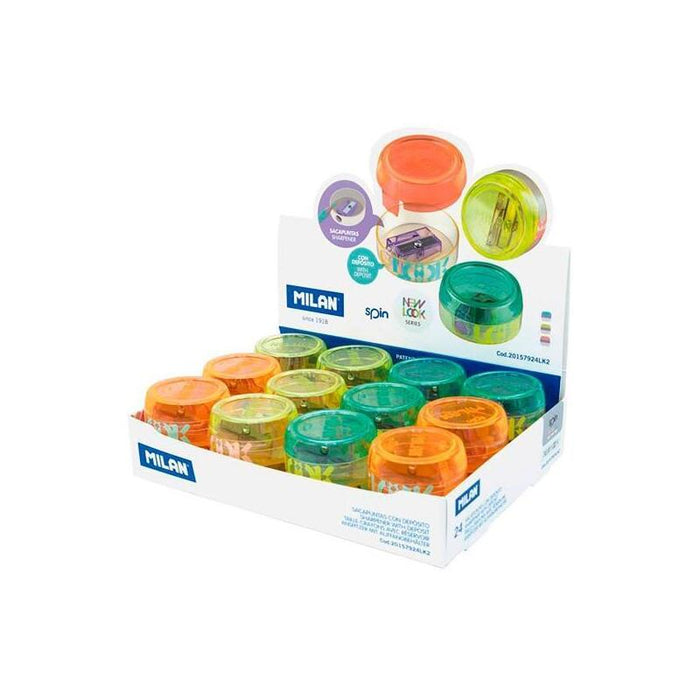Milan Afilalápices Con Depósito Spin Serie New Look Caja Expositora 24u C/Surtidos