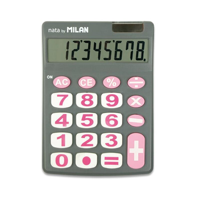 Milan Calculadora De Sobremesa 8 Digitos - Teclas Grandes - Apagado Automatico - Color Gris Y Rosa
