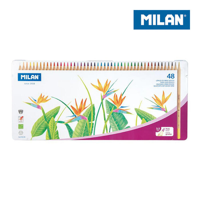 Milan Lápices De Colores Mina Gruesa Colores Surtidos Caja Metálica 48 Lápices