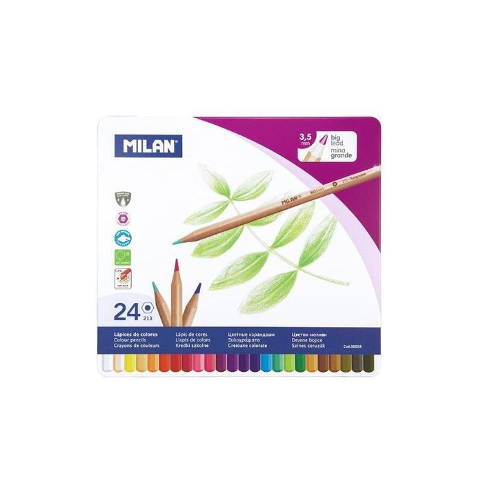 Milan Lápices De Colores Mina Gruesa Surtidos Caja Metálica -24u-