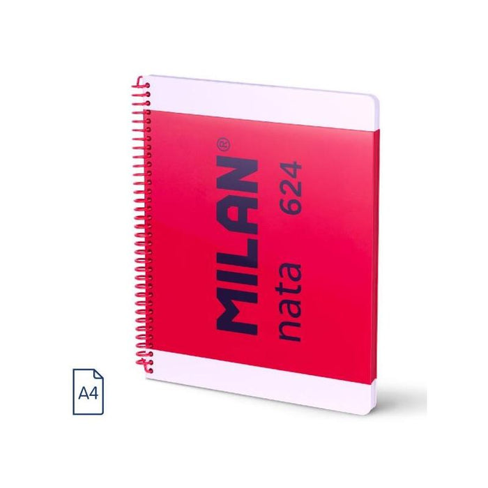 Milan Nata 624 Cuaderno Espiral Formato A4 Pautado 7mm - 80 Hojas De 95 Gr/M2 - Microperforado, 4 Taladros - Rosa