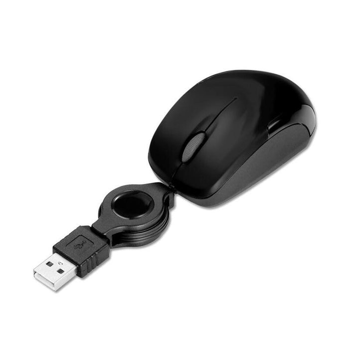 Mini Mouse Raton Phoenix Optico Tacto Suave Con Cable Retractil Usb 800dpi Negro