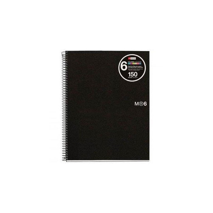 Miquelrius Cuaderno Espiral Microperforado 150 Hojas 5x5 Tapas Polipropileno Y Franjas De Colores  A4 Negro -5u-