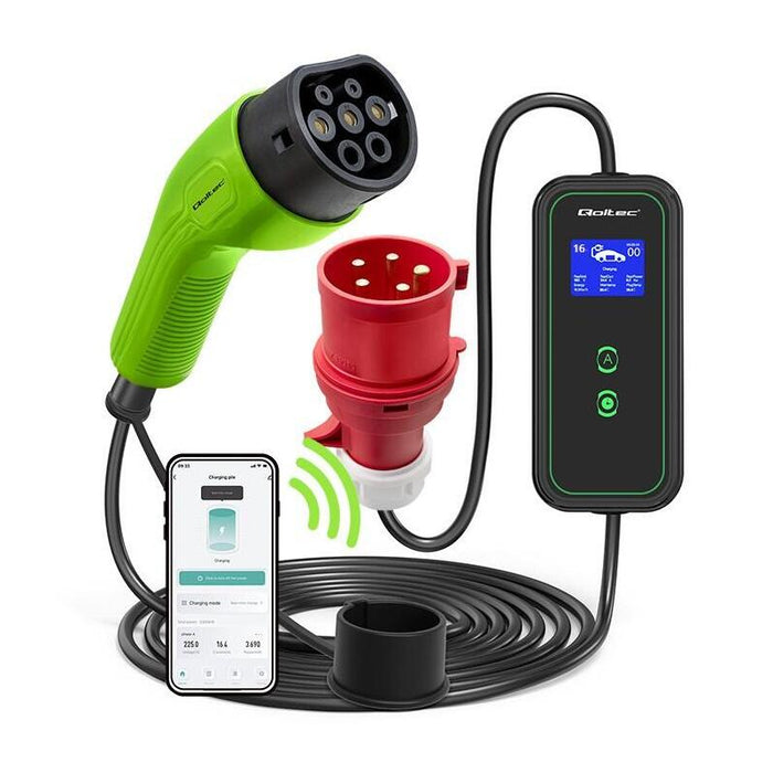 Mobilna Ladowarka Do Samochodu Elektrycznego Ev Z Regulacja 2w1 Typ2 11kw Cee 5 Pin Wifi Lcd 3 Fazy Przenona Wallbox 5m