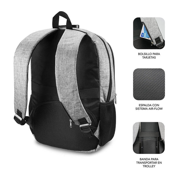 Mochila Subblim Urban Lock Grey Para Portátiles Hasta 16'/40.64cm 44*30*14cm  Bloqueo Antirrobo Puerto Usb Salida Auriculares