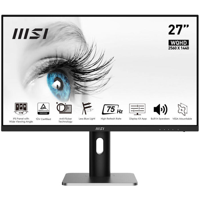 Monitor Led 27  Msi Pro Mp273qp Negro 4ms 75hz Wqhd Ips Hdmi Dp Vesa