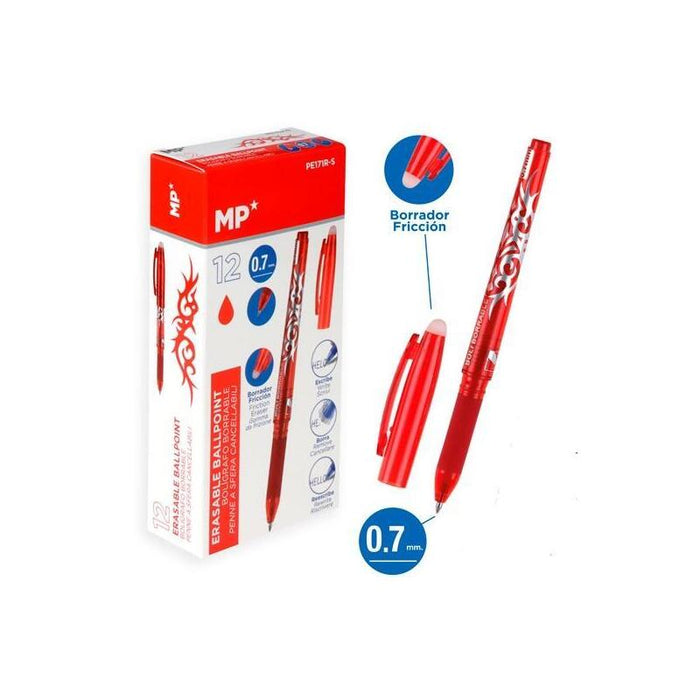 Mp Boligrafo Con Capuchón Borrable Retráctil 0.7mm Rojo -1u-