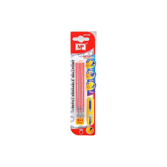Mp Recambio Boligrafo Borrable Retráctil 0.7mm Pack 3 Uds Rojo