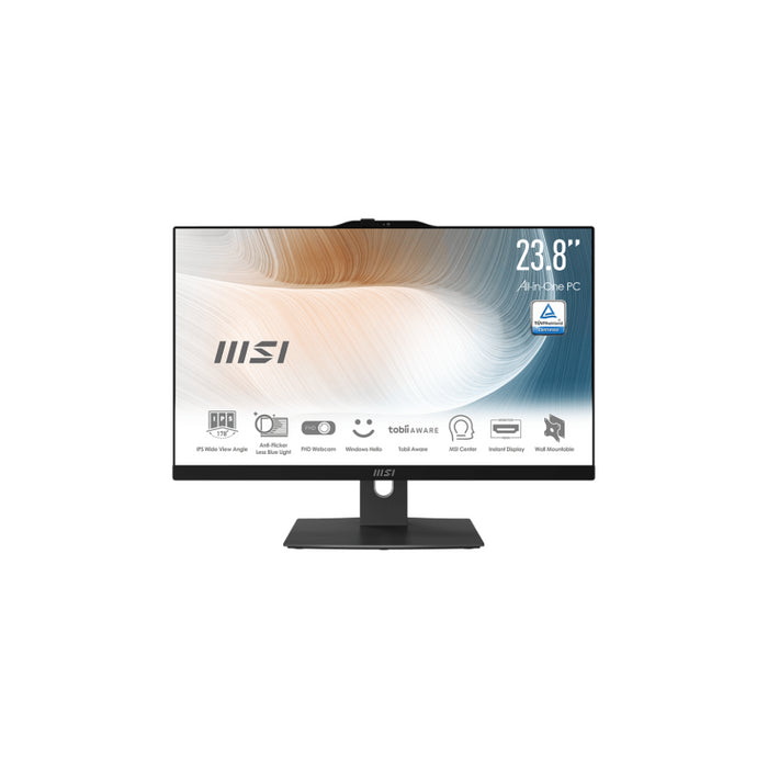 Msi Aio Modern Am242tp 12m-823es. 23.8" (60cm). Plano. Ips. Intel Processor N100. Ddr4 Sdram 16gb (8gb*2). 512 Gb Pcie Ssd. Sin S.O. Negro