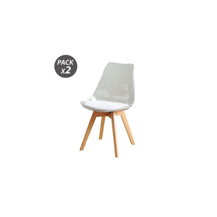 Muvip Pack 2 Sillas Design D1000 - Patas Macizas De Madera - Cojin Acolchado En La Base - Blanco