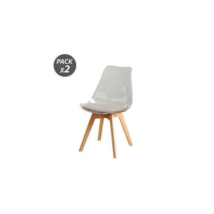 Muvip Pack 2 Sillas Design D1000 - Patas Macizas De Madera - Cojin Acolchado En La Base - Blanco/Marron