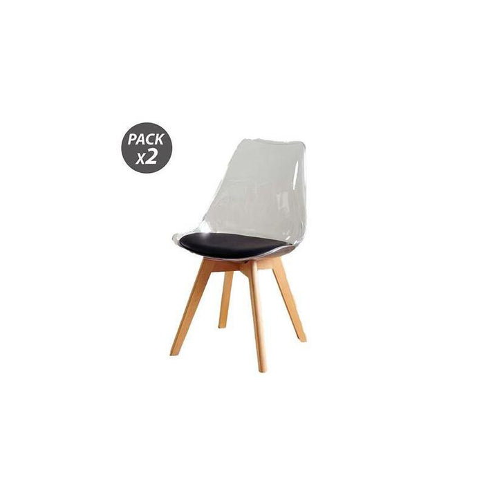 Muvip Pack 2 Sillas Design D1000 - Patas Macizas De Madera - Cojin Acolchado En La Base - Blanco/Negro