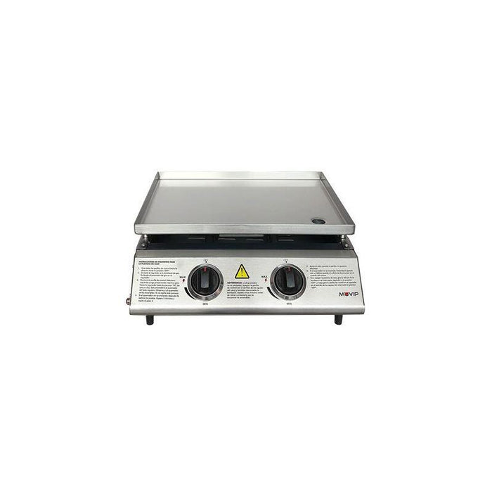 Muvip Plancha De Asar De Gas - 2 Quemadores - Panel De Control Y Plancha De Acero - Bandeja Recoge Grasas - Llama