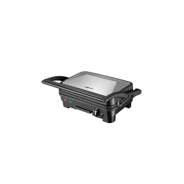 Muvip Sandwichera Inox 1800w - Placas Antiadherentes Reversibles Grill, Lisa - Selector De Temperatura - Placa Superior Basculante - Asas Tacto Frio