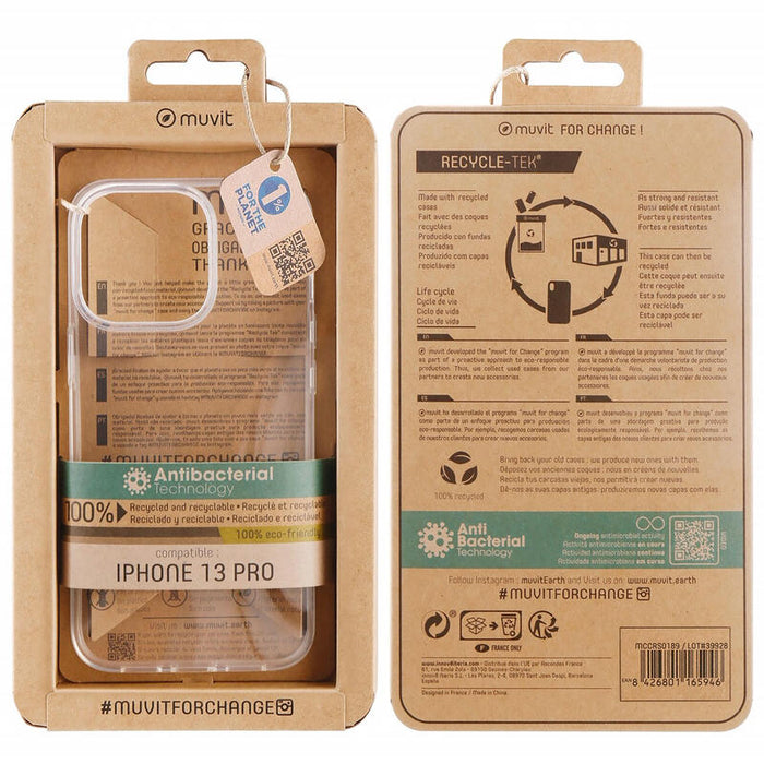 Muvit For Change Funda Apple Iphone 13 Pro Recicletek Antibacterias Transparente